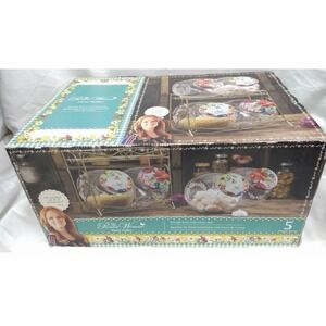 NEW IN BOX RARE Pioneer Woman Floral Medley Glass Storage Jars with Metal Rack